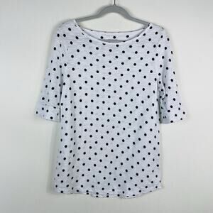 Chico's Size Small 4 0 Polka Dot Elbow Sleeve Slub Knit Top White Black